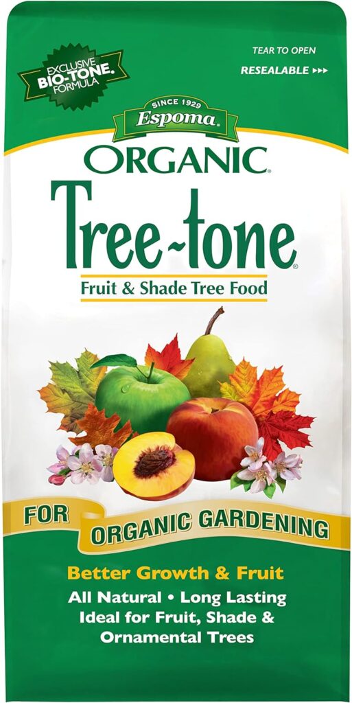 Espoma Organic Tree-tone 6-3-2 Natural & Organic Fertilizer and Plant Food; 4 lb. Bag; Organic Fertilizer for all Trees. Use for Fruit Trees like Peach & Apple Trees and all Shade Trees.