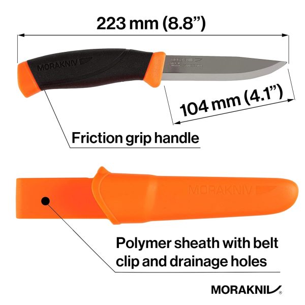 Morakniv Companion Fixed Blade Outdoor Knife with Stainless Steel Blade, 4.1-Inch, Orange (M-11824) - Image 2