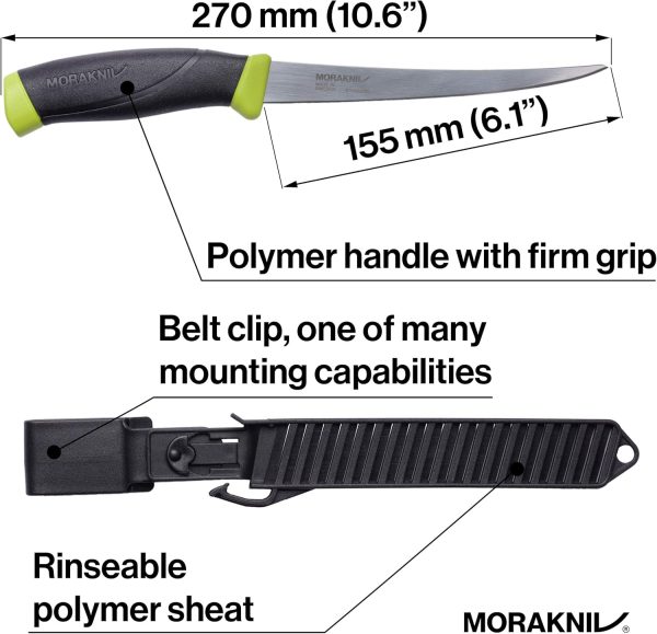 Morakniv Companion Stainless Steel Fish Fillet Knife with Sheath, Black/Yellow, 6.1 Inch - Image 2