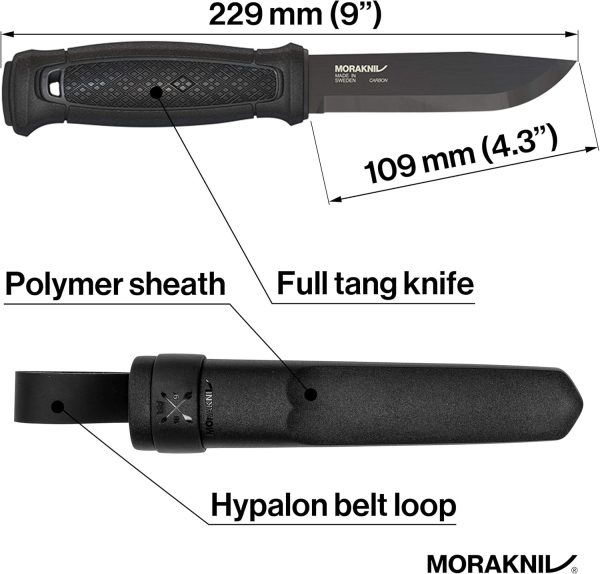 Morakniv Garberg Carbon Steel Full-Tang Fixed-Blade Survival Knife With Poly Sheath, Black, 4.3 Inch - Image 2