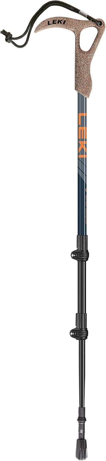 LEKI Wanderfreund High Fives Aluminum Adjustable Lightweight Walking Pole (Single) for Trekking & Hiking - Blue-Orange-Blue - 60-120 cm