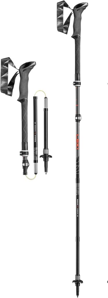 LEKI Makalu FX Carbon AS Adjustable Lightweight Walking Poles for Trekking & Hiking - Anthracite-Red-Black - 110-130 cm
