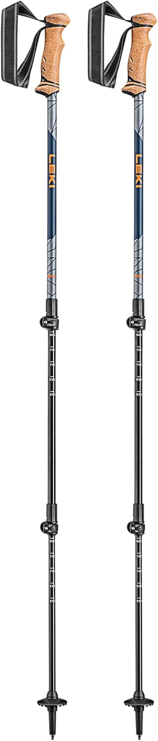 LEKI Legacy Lite Aluminum Adjustable Lightweight Walking Poles for Trekking & Hiking - Orange-Blue-Anthracite - 100-135 cm