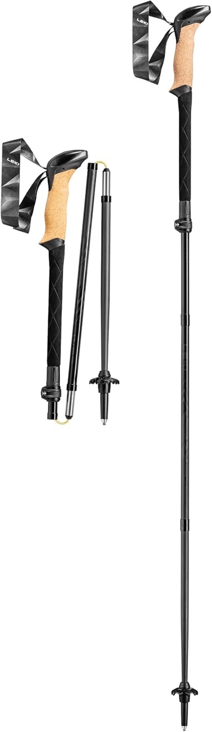 LEKI Black Series FX Carbon Collapsible Lightweight Walking Poles for Trekking & Hiking - Black-Carbon - 110-130 cm