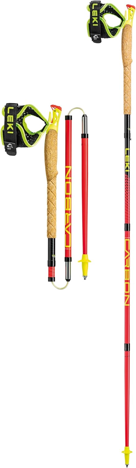LEKI Ultratrail FX.One Carbon Collapsible Lightweight Trekking Poles for Hiking & Trail Running - Red-Black - 120 cm