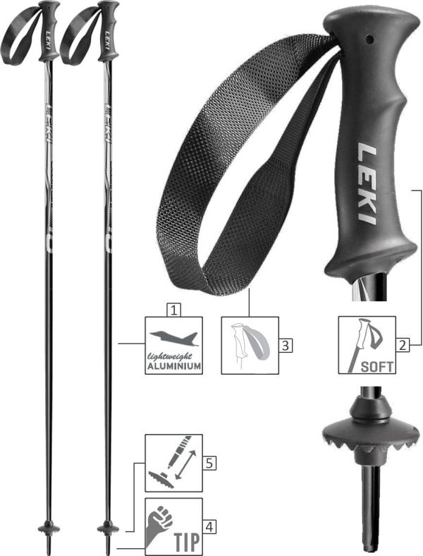 LEKI ski Poles Switch Adult, Unisex, 634-4607, Base Color: Black/Design: White, 120 cm