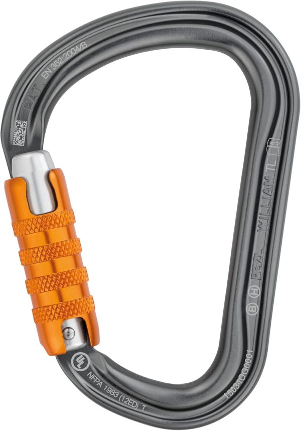 PETZL, William, Locking Carabiner for Belaying, Gray, TRIACT-Lock