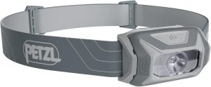 PETZL TIKKINA Headlamp - Compact, Easy-to-Use 300 Lumen Headlamp, Designed for Hiking, Climbing, Running, and Camping - Grey