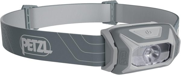 PETZL TIKKINA Headlamp - Compact, Easy-to-Use 300 Lumen Headlamp, Designed for Hiking, Climbing, Running, and Camping - Grey
