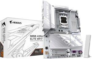 GIGABYTE AORUS Elite ICE AMD Motherboard with WiFi 7A premium AORUS gaming motherboard in a stunning white "ICE" design for full-sized, high-performance AMD PCs. Performance: Supports the latest AMD Ryzen CPUs, fast DDR5 memory, and next-gen PCIe 5.0 graphics cards. Connectivity: Features next-gen WiFi 7, 2.5G wired internet, and three slots for ultra-fast M.2 storage.