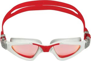 Aqua Sphere Kayenne Adult Swim Goggles - 180-Degree Distortion Free Vision, Red Titanium-Mirrored Lens, Gray/Red Frame, One Size