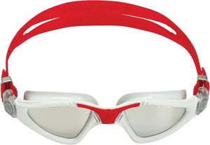 Aqua Sphere Kayenne Adult Swim Goggles - Unisex Adult, Silver Titanium-Mirrored Lens, Gray/Red Frame