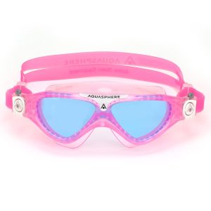 Aqua Sphere Vista Junior Kids Swim Goggles - Fits Like a Mask, Unisex Children, Blue Tinted Lens, Pink/White Frame