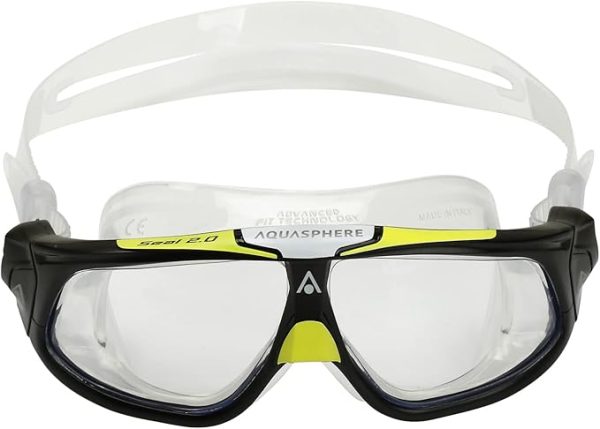 Aqua Sphere Seal 2.0 Swim Goggles - Unisex Adult, Clear Lens, Black/Gray Frame,One Size