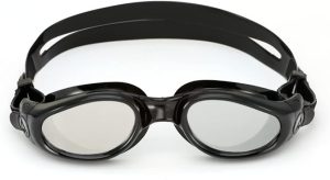 Aqua Sphere Kaiman Adult Swimming Goggles - Unisex Adult, Silver Titanium-Mirrored Lens, Black/Black Frame