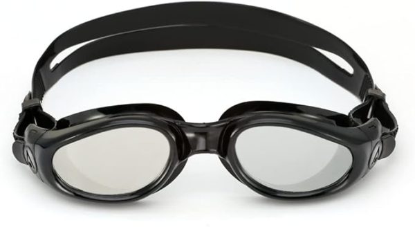 Aqua Sphere Kaiman Adult Swimming Goggles - Unisex Adult, Silver Titanium-Mirrored Lens, Black/Black Frame