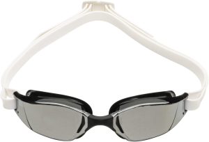 Aqua Sphere XCEED Adult Swim Goggles - Unisex Adult, Silver Titanium-Mirrored Lens, Black/White Frame, One Size