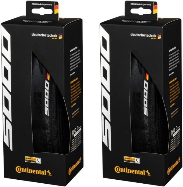 Continental Set of 2 GP 5000, 700x25C, Racing Bike Tires, Black, Folding, 0101624