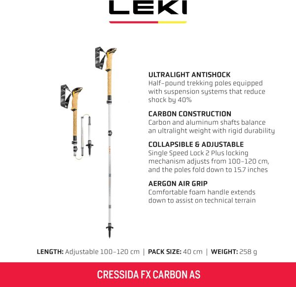 LEKI Cressida FX Carbon AS Collapsible Lightweight Walking Poles for Trekking & Hiking - White-Orange-Silver - 100-120 cm - Image 2