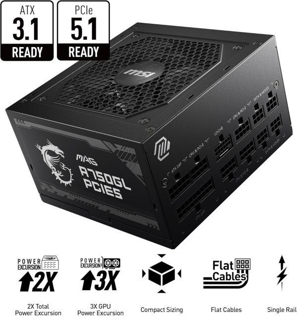 MSI MAG 750W Power Supply with a 10-Year Warranty - Image 2