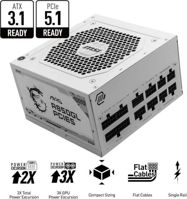 MSI MAG 850W White Power Supply with a 10-Year Warranty - Image 2