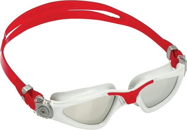 Aqua Sphere Kayenne Adult Swim Goggles - Unisex Adult, Silver Titanium-Mirrored Lens, Gray/Red Frame - Image 2