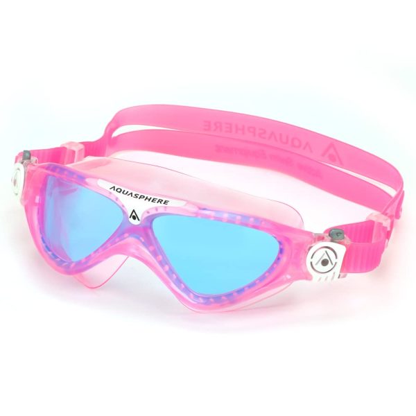 Aqua Sphere Vista Junior Kids Swim Goggles - Fits Like a Mask, Unisex Children, Blue Tinted Lens, Pink/White Frame - Image 2