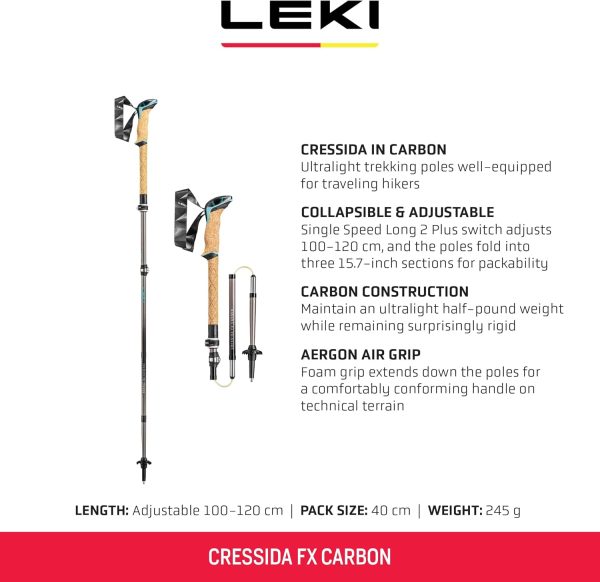 LEKI Cressida FX Carbon Collapsible Lightweight Walking Poles for Trekking & Hiking - Brown-Lightblue-Metallic - 100-120 cm - Image 2