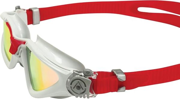 Aqua Sphere Kayenne Adult Swim Goggles - 180-Degree Distortion Free Vision, Red Titanium-Mirrored Lens, Gray/Red Frame, One Size - Image 3