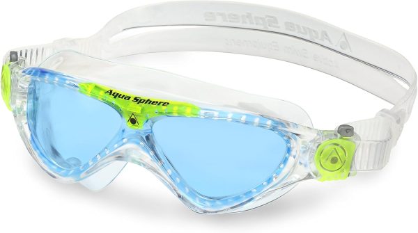 Aqua Sphere Vista Junior Swim Mask with Blue Lens (Clear/Lime). UV Protection Anti-Fog Swim Goggles for Kids - Image 3