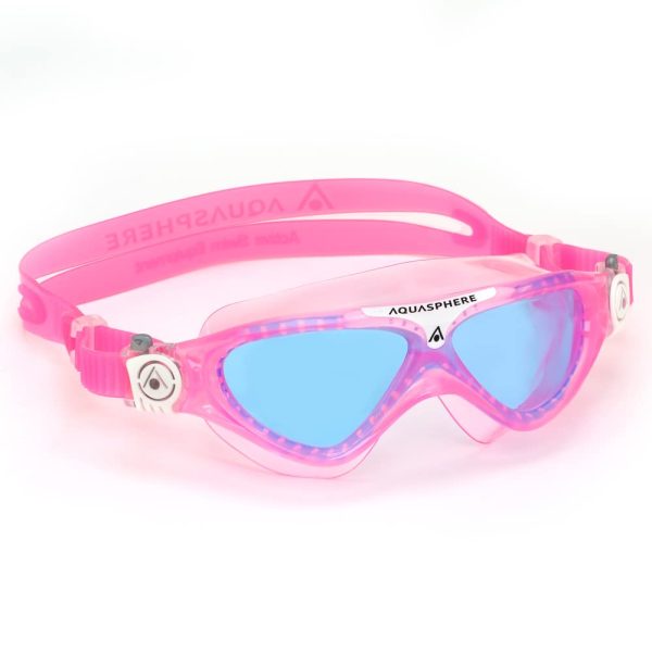 Aqua Sphere Vista Junior Kids Swim Goggles - Fits Like a Mask, Unisex Children, Blue Tinted Lens, Pink/White Frame - Image 3