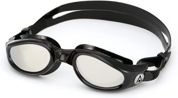 Aqua Sphere Kaiman Adult Swimming Goggles - Unisex Adult, Silver Titanium-Mirrored Lens, Black/Black Frame - Image 3