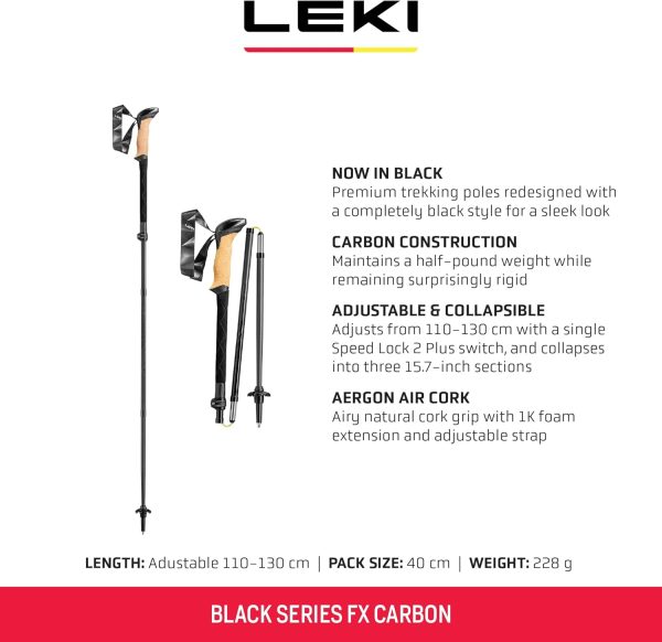 LEKI Black Series FX Carbon Collapsible Lightweight Walking Poles for Trekking & Hiking - Black-Carbon - 110-130 cm - Image 3