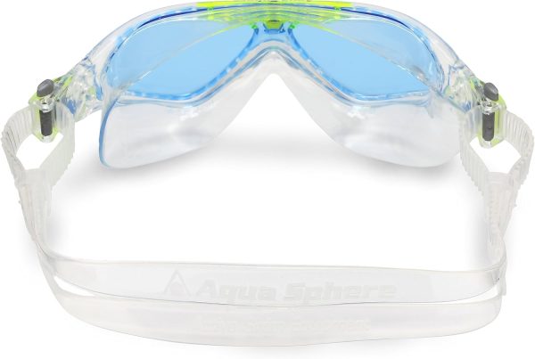 Aqua Sphere Vista Junior Swim Mask with Blue Lens (Clear/Lime). UV Protection Anti-Fog Swim Goggles for Kids - Image 4