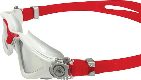 Aqua Sphere Kayenne Adult Swim Goggles - Unisex Adult, Silver Titanium-Mirrored Lens, Gray/Red Frame - Image 4