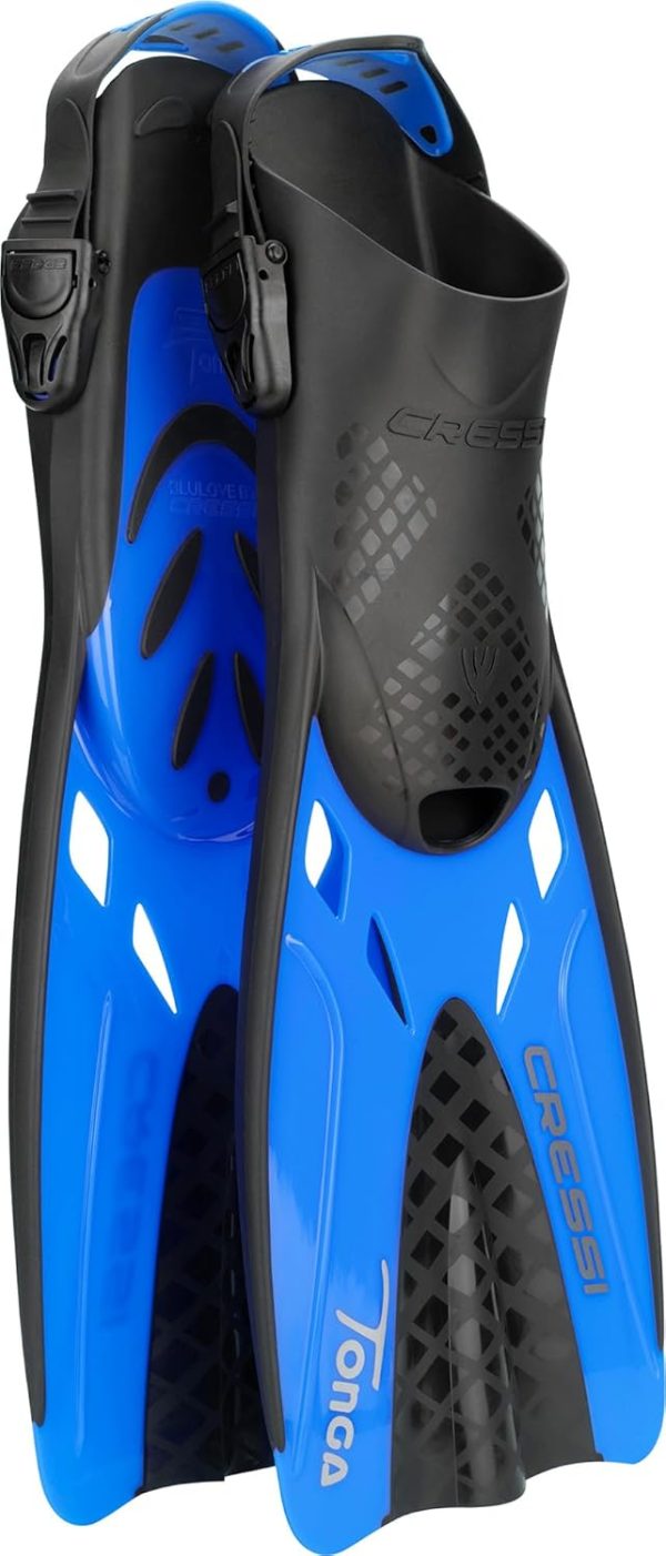 Cressi Tonga Short Adjustable Open Heel Fins, Black/Blue, L/XL - Image 2