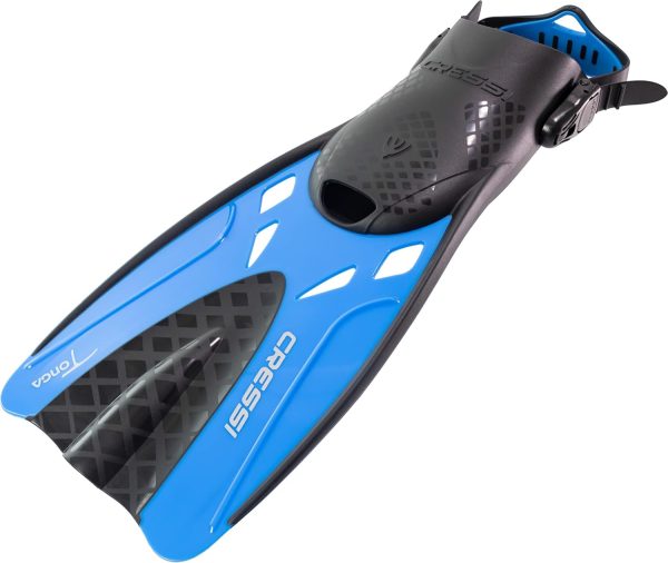 Cressi Tonga Short Adjustable Open Heel Fins, Black/Blue, L/XL - Image 4