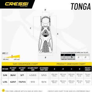 Cressi Tonga Short Adjustable Open Heel Fins, Black/Blue, L/XL