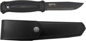 Morakniv Garberg Full Tang Fixed Blade Knife with Carbon Steel Blade and Leather Sheath, Black, 4.3 Inch