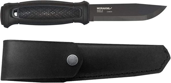 Morakniv Garberg Full Tang Fixed Blade Knife with Carbon Steel Blade and Leather Sheath, Black, 4.3 Inch