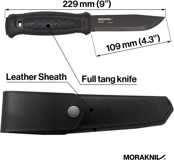 Morakniv Garberg Full Tang Fixed Blade Knife with Carbon Steel Blade and Leather Sheath, Black, 4.3 Inch - Image 2
