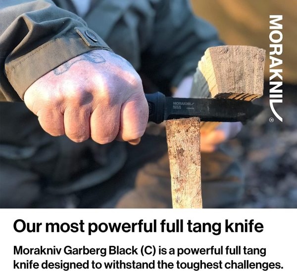Morakniv Garberg Full Tang Fixed Blade Knife with Carbon Steel Blade and Leather Sheath, Black, 4.3 Inch - Image 4
