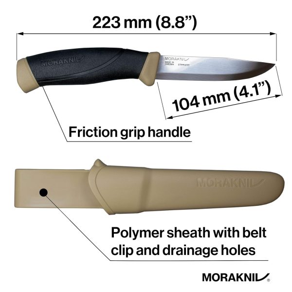 Morakniv M-13216 Companion Fixed Blade Outdoor Knife with Stainless Steel Blade, 4.1-Inch, Desert Tan - Image 2