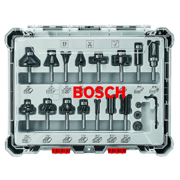 Bosch 15-Piece Carbide-Tipped Wood Router Bit Assorted Set