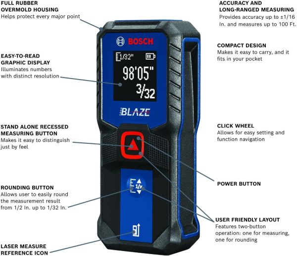 Bosch GLM100-23 100 Ft Blaze Laser Distance Measure - Image 2